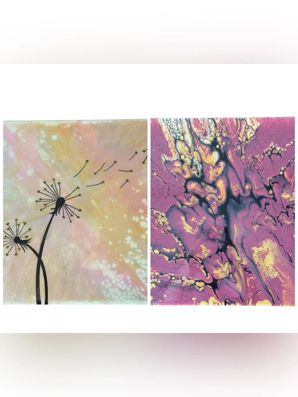 Two Original Acrylic pour paintings on canvas Fluid art Abstract painting 12x12